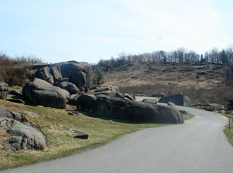photo shows devil's den and little round top, another famous spot on the gettysburg battlefield.